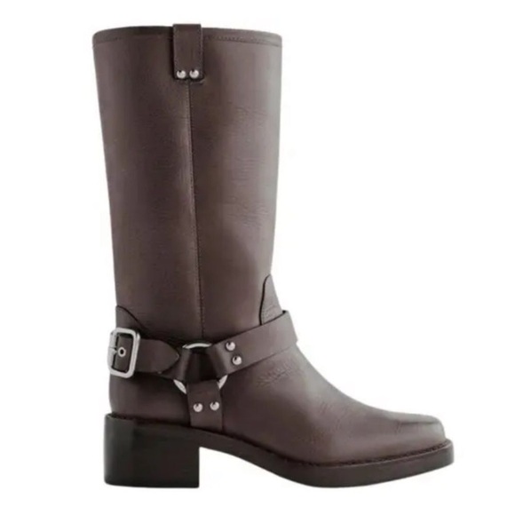 Reformation Francesca Moto Boots Distressed Brown Leather Heeled Pull on 7.5
